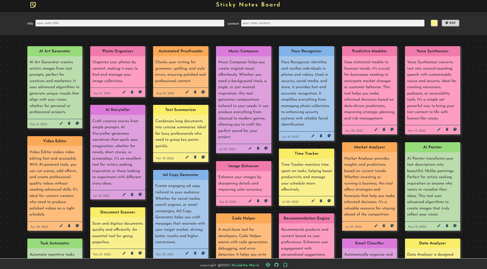 Sticky Notes App Dashboard